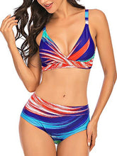 Women's Swimwear Bikini 2 Piece Plus Size Swimsuit Open Back for Big Busts Print Striped Blue Camisole Strap Bathing Suits New Vacation Sexy / Modern / Padded Bras